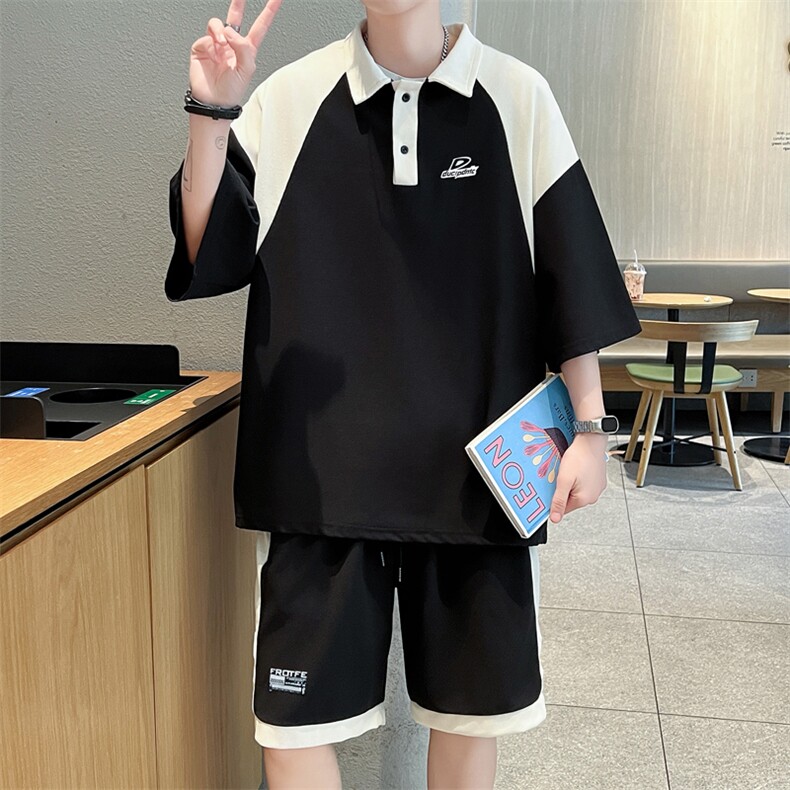 F345-P52两件套套装短袖五分短裤休闲运动一整套装潮流搭配,男装牛仔裤,星座512-6