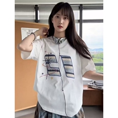 潮牌美式复古咪刺绣短袖t恤女纯棉宽松情侣上衣TX295，男装T恤，星座208-5