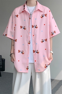 8XL-M腊肠狗花衬衫男短袖夏季冰丝薄款花衬衣寸衫外套DC28003P38图片