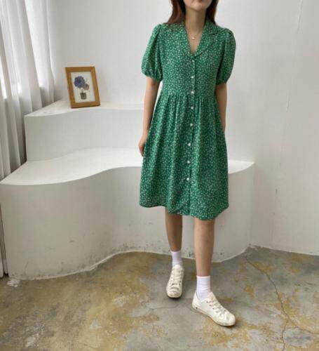 西装领碎花连衣裙，女装西装，土布鱼