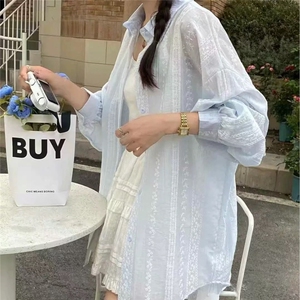 减龄提花衬衣休闲宽松长袖衬衣2025新款百搭简约时尚防晒衬衣上衣图片