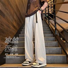 夏季潮流百搭美式复古腰带休闲裤男宽松阔腿西裤-A1045TP45控68，男装西裤，电商B241