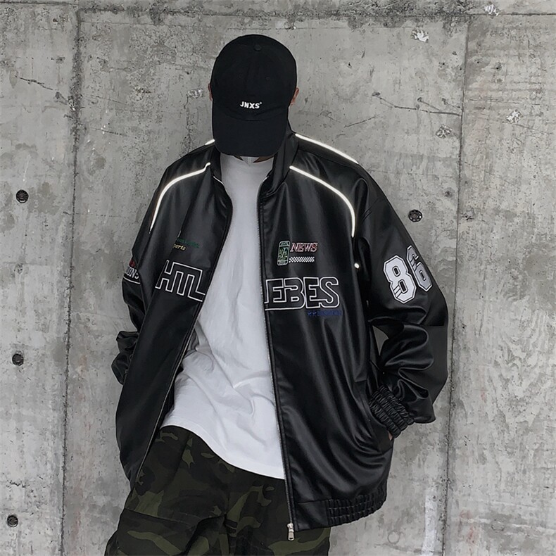 春季新款机车服夹克男潮炸街痞帅外套宽松赛车潮牌JK079-P83图片