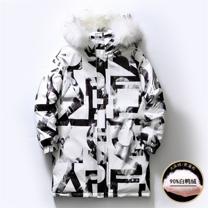 白底平铺冬季新款90%白鸭绒毛领连帽羽绒服男XZ109-Y1258-P248图片