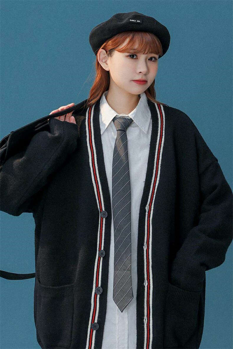 M093-P65宽松学生美式复古港风条纹毛衣开衫外套男女潮针织衫情侣,男装针织衫/毛衣,电商D310B