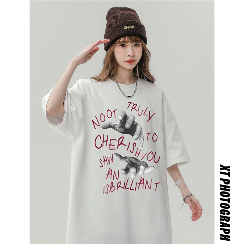中性风23新款夏季百搭复古美式印花圆领短袖T恤T1142P25控38,男装T恤,A247A