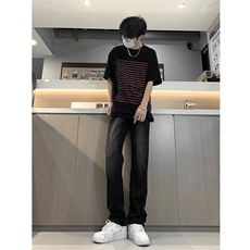 现货渐变拉链黑色牛仔裤男大码修身直筒裤K5804-K5805-P50，男装牛仔裤，星座205