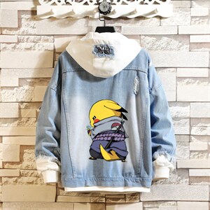 2022大货男士假两件牛仔衣情侣外套皮卡丘印花夹克JK666-P55，男装工装外套，星座1103-1