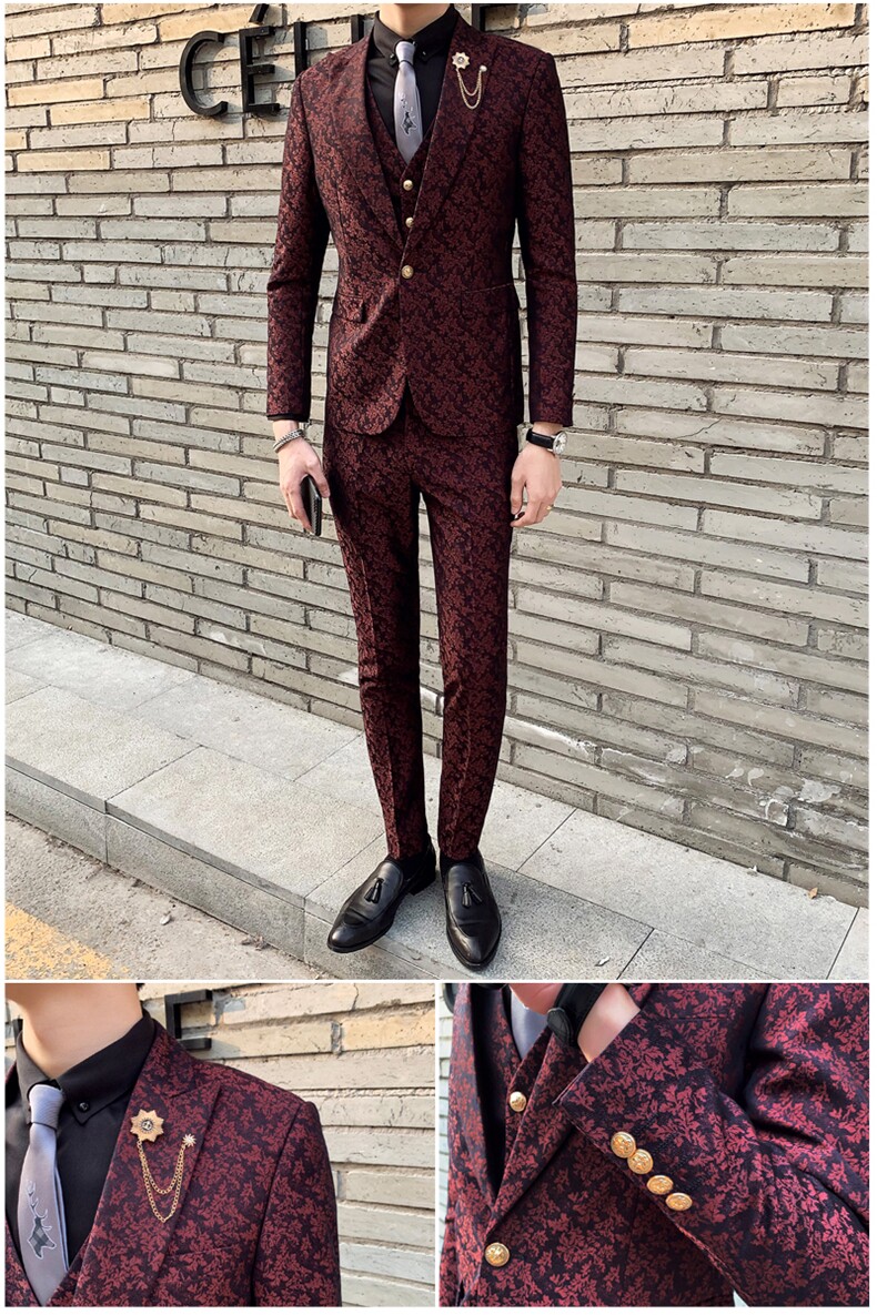 春夏薄款提花西服套装男三件套新郎礼服西装A470-TZ30-P285,男装西服套装,电商A207