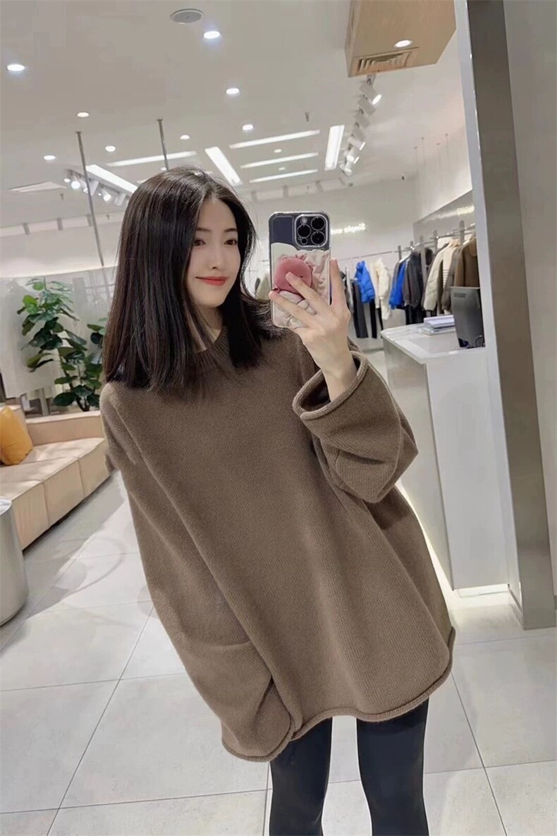 秋冬季新款舒适时尚百搭圆领中长款羊毛衫,女装羊毛衫,莺澜羊绒