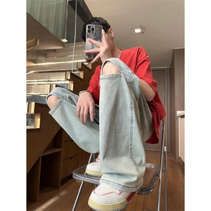 美式复古黄泥破洞牛仔裤男 M-4XL 直播品质 P65控88图片