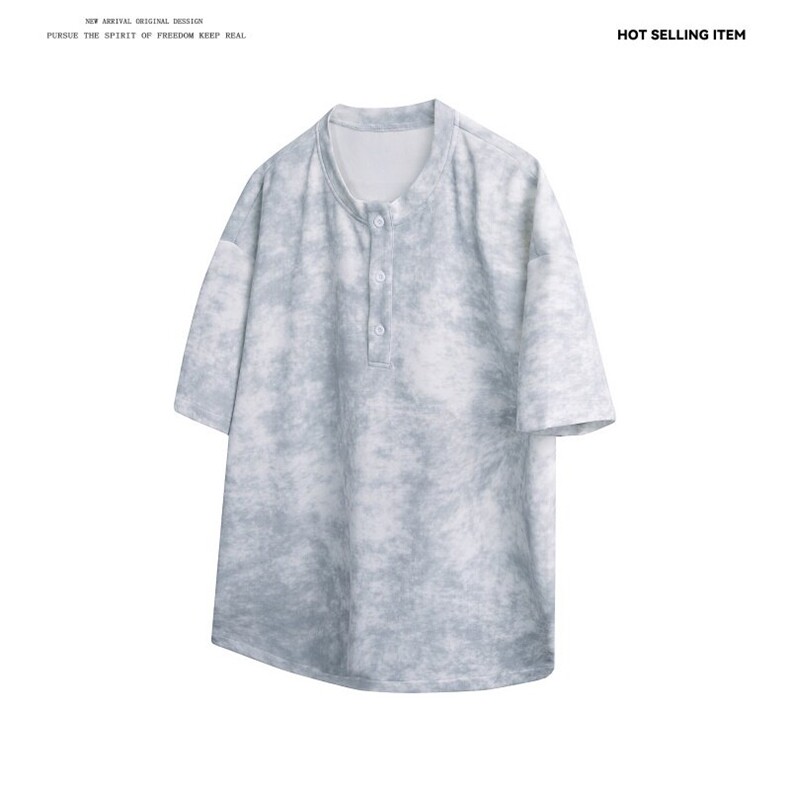 T5028/特P30夏季新款个性亨利领扎染短袖T恤男美式高街潮t恤上衣，男装T恤，电商A141