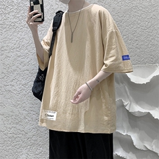 YT26062-P30亚短袖t恤男大码五分袖男宽松七分袖港风模特，男装T恤，电商A040