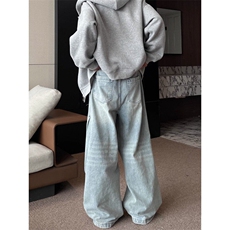 W9429-P63网图现货新款美式经典水洗弯刀裤宽松休闲阔形牛仔裤，男装牛仔裤，星座1608-2
