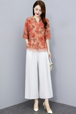 天丝气质套装女2025年夏季遮肚显瘦休闲减龄洋气妈妈装阔腿两件套，女装套装/套裙，魅影