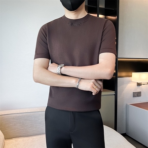 店主风男士圆领套头针织衫男新款修身刺绣毛衣301A-1/M11/P55控75图片