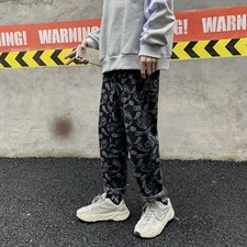 复古牛仔裤男直筒街头嘻哈腰果花满印ins宽松潮流老爹裤9860-p45图片