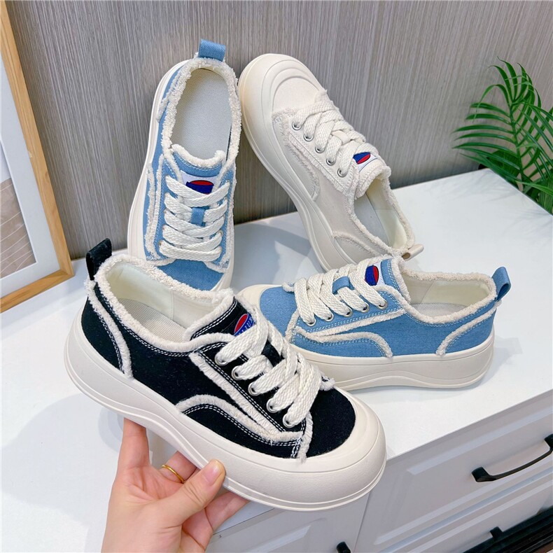 帆布鞋小白鞋女2024春季新款圆头系带休闲鞋时尚百搭学院风女鞋潮，女鞋帆布鞋，电商A223