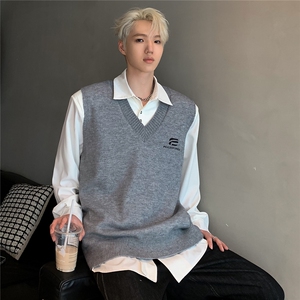 春秋季马甲刺绣宽松V领毛衣背心校服风坎肩衣服 M17-P48图片