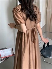 连衣裙XILYDIA韩夏季翻领抽绳系带收腰显瘦韩版长裙，女装连衣裙，香丽迪1