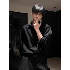 抖音得物二开高品质 秋冬中性风冰丝休闲长袖衬衣垂感宽松上衣W88图片