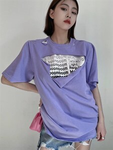 设计师款破洞字母T恤，女装T恤，YSQ Boomboom