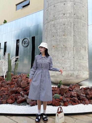 秋装新款韩版格子连衣裙，女装连衣裙，谦度