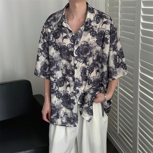 2025现货今年流行印花短袖衬衣男潮牌冰丝A351-AC25602-p48控89图片