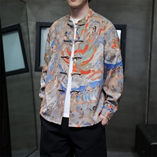 新中式春夏新品{敦煌壁画}数码印花风立领长袖唐装衬衫31219，男装衬衫，星座305A（原312A-1）