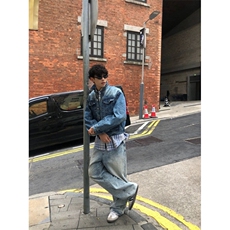 网图F4007腰果提花拼接短款牛仔外套，男装工装外套，四季星座505