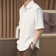 高级垂感冰丝短袖衬衫男夏季半袖上衣韩版潮流免烫衬衣XXA10-P35，男装T恤，星座208-5