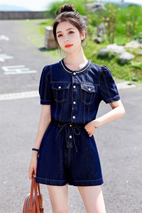 天丝牛仔连体裤女薄款2025夏季新款韩版时尚洋气减龄工装连衣短裤图片