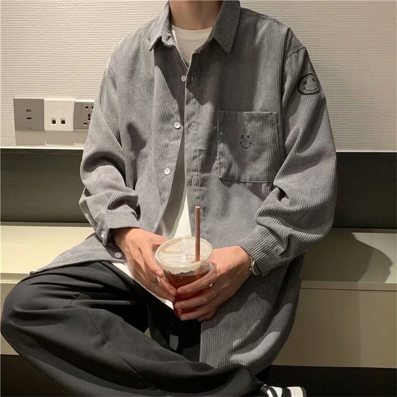 灯芯绒衬衫男长袖韩版宽松ins衬衣港风日系秋季外套W1667-P40,男装衬衫,星座512-2