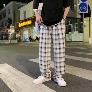 宽松韩阔腿裤新款夏季薄款裤男ins潮牌直筒格子裤 现货 K781-P30图片