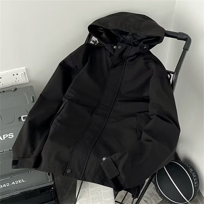 夹克外套男秋季防风防水冲锋衣秋冬黑色风衣户外运动工装-JK7007图片