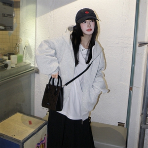 抖音得物高品质 25秋冬美式高街宽松结构防风高领连帽卫衣外套W60图片