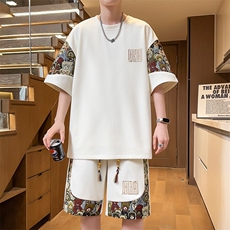 夏季刺绣T恤短裤两件套潮菠萝格休闲运动套装男A266-TZ8808-P50，男装T恤，电商A266