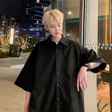夜景满天星空短袖夏季冰丝垂感亮片光板衬衫帅痞衬衣C2318-特P35，男装T恤，星座1213