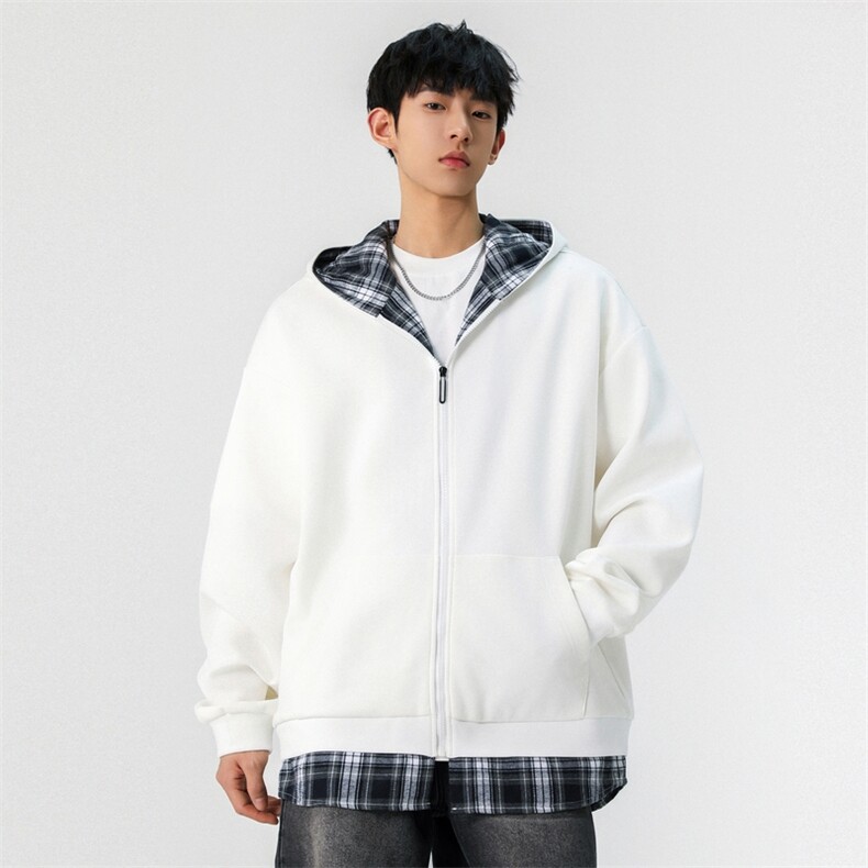 假两件连帽格子开衫卫衣男春季新款宽松休闲外套A406JK6017P70,男装夹克,星座309（原A406）