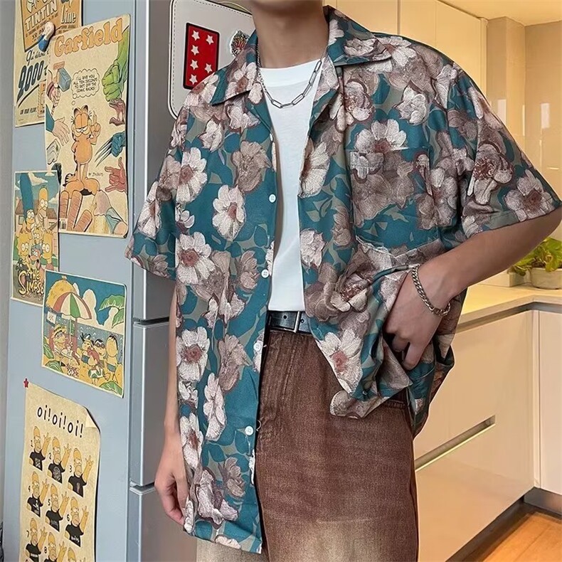 衬衫男韩版潮流印花高街帅2024夏季新款ins宽松痞子外套CY068-P27,男装衬衫,星座412
