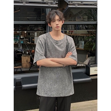 现货夏季纯色亚麻潮宽松新中式大码棉麻短袖男MT08-特P25控48，男装T恤，星座205-5