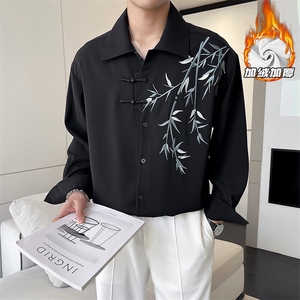 wassuphappy新中式长袖衬衫男款春秋季潮牌港风痞帅休闲衬衣外套