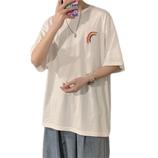 T3032/P20现货男士彩虹印花短袖T恤男女中性风情侣大码潮宽松半袖，男装T恤，电商A141