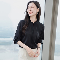 轻奢真丝衬衫女长袖2026年春夏季新款气质花边丝绸真丝上衣衬衣，女装衬衫，阿舍尔精品