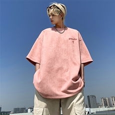 夏季新款美式字母烧花麂皮绒短袖宽松M~5XLXZ604-DT308-P45控58，男装T恤，星座604