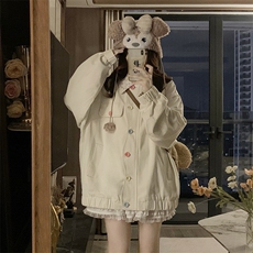 A419-P95粉色小碎花牛仔外套女秋宽松百搭上衣新款学院风外套，男装工装外套，星座911