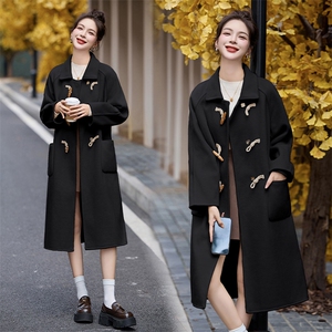 呢子大衣女秋冬季2024年新款款小个子牛角扣羊毛呢显瘦百搭外套图片