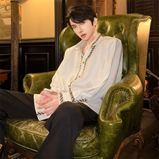 （）小众重工小香风镶边袖口铁链立领男抗皱衬衫5006-P108，男装衬衫，星座910-5