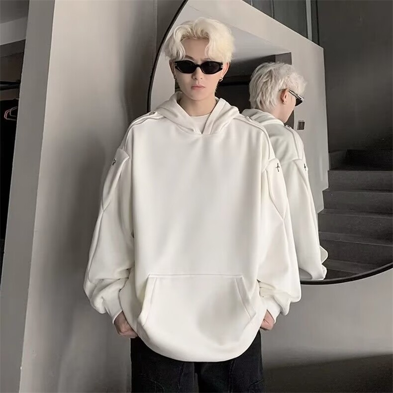 E12-P38纯色美式重磅连帽卫衣男女黑色春秋新款潮牌宽松休闲外套,女装短外套,电商B323A