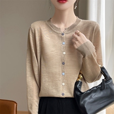 竹节棉麻防晒针织衫女2025新款薄款长袖上衣春季宽松外搭针织开衫，女装针织衫/毛衣，德尔信羊绒